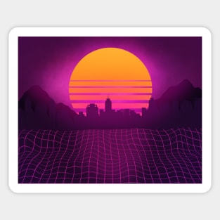 City landscape retrowave Sticker